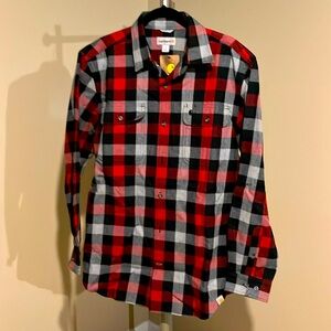 Carhartt Mens Check Plaid Flannel Shirt Heavyweight Size M Red Gray Black. NWT